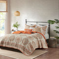 6 Piece Reversible Quilt Set With Throw Pillows Orange Full Queen Orange Cotton