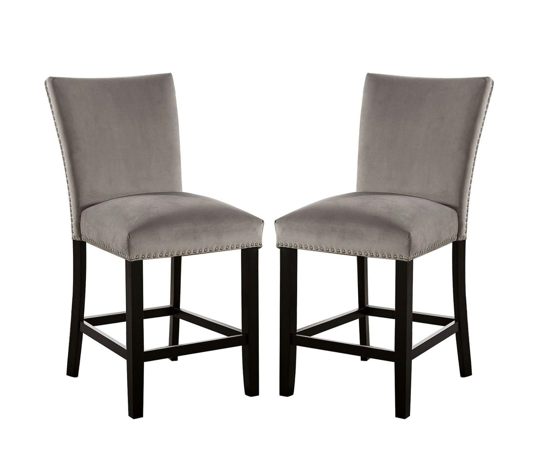 Attractive Set Of 2Pc Counter Height Chairs Dining Room Furniture Gray Flannelette Seat Trim Kitchen Breakfast Black,Light Gray Dining Room Modern,Transitional Dining Chairs Rubberwood Solid Back