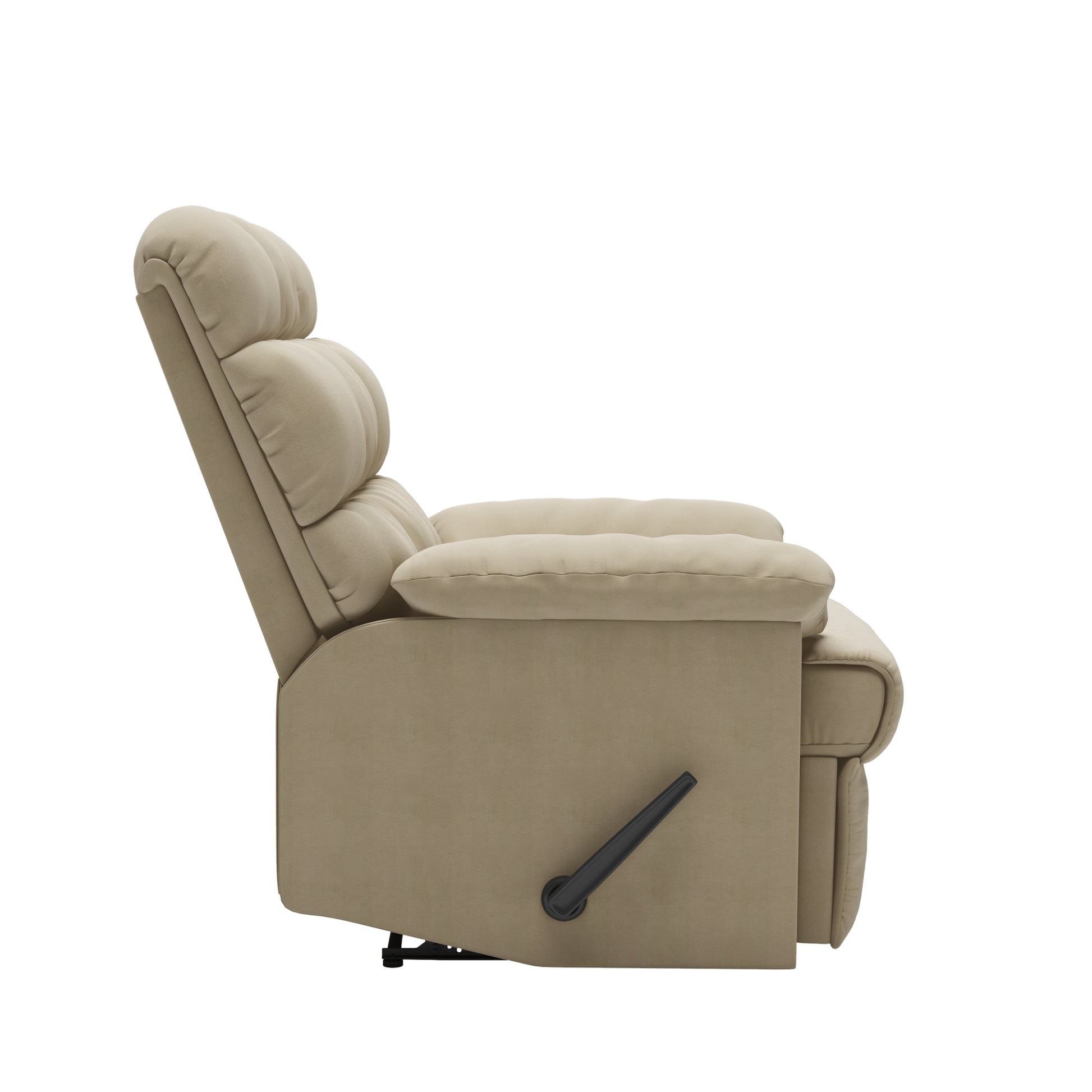 The Granada Recliner In Khaki Khaki Manual Handle Wood Handle Foam Microsuede,Polyester