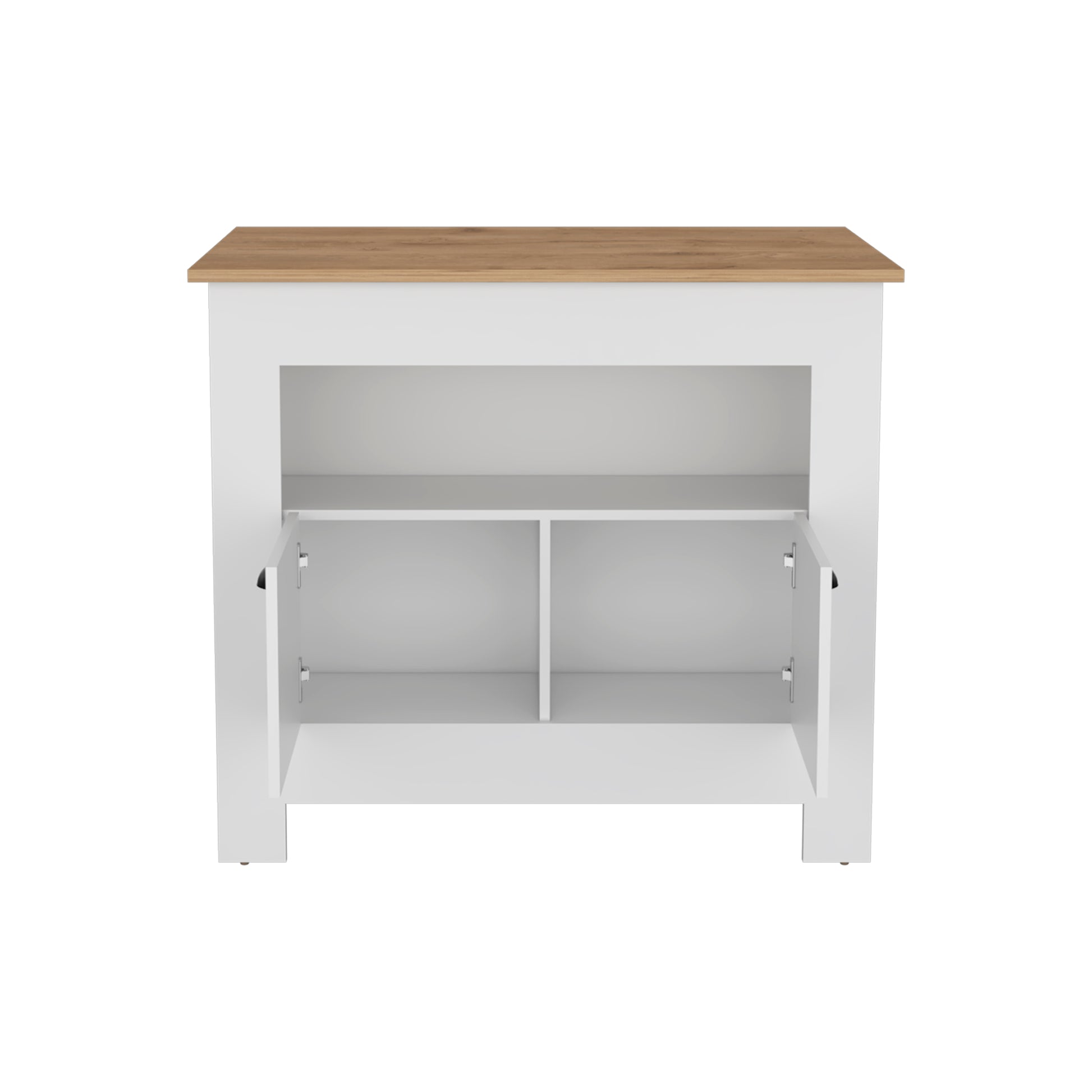 Floyd Kitchen Island 35" Hwhit 2 Doors, 3 Shelves, White Macadamia White Solid Wood Mdf Engineered Wood