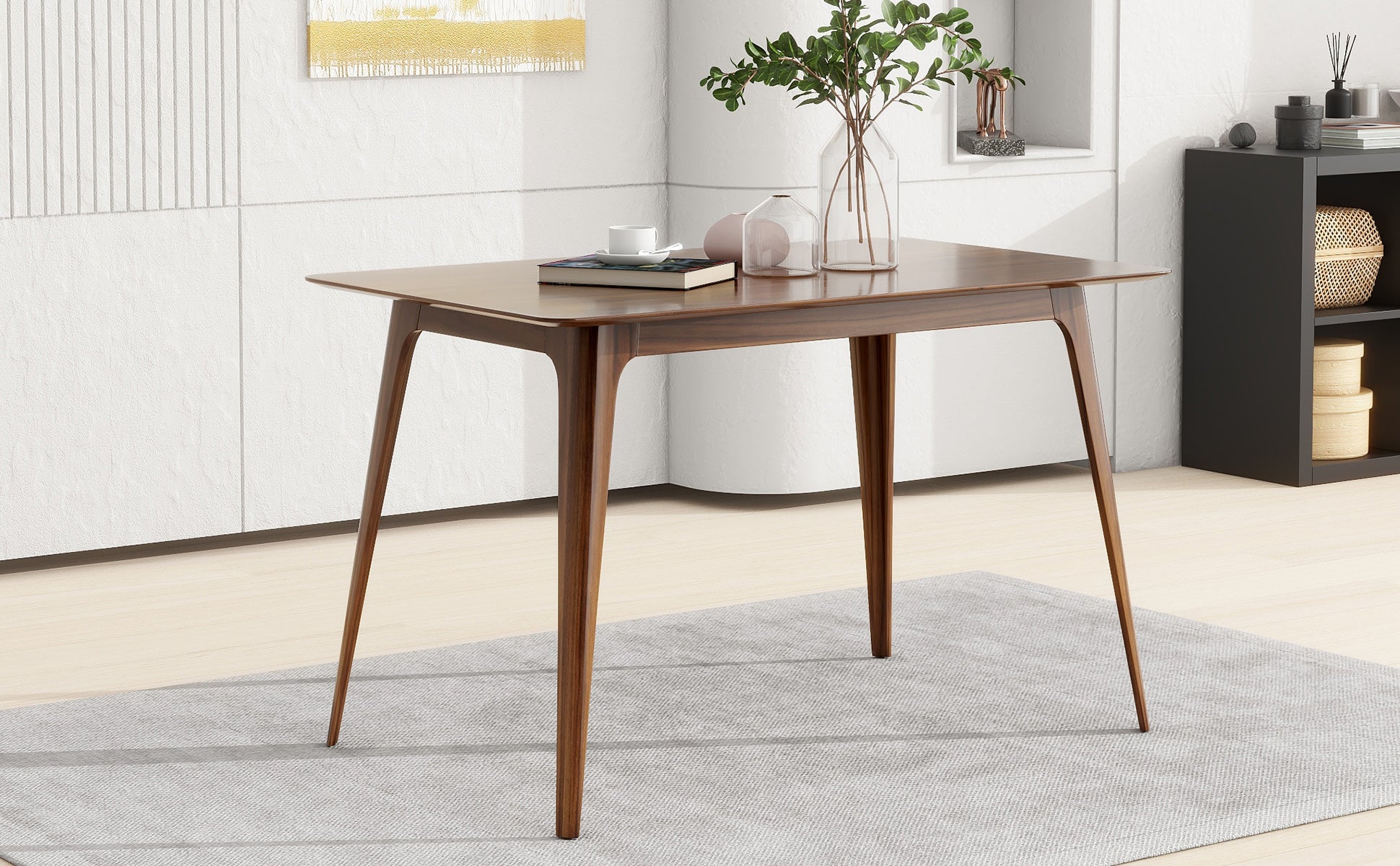 Dining Table Solid Wood Legs, Walnut Same Sku: N759S888001T Walnut Mdf,Rubber Wood