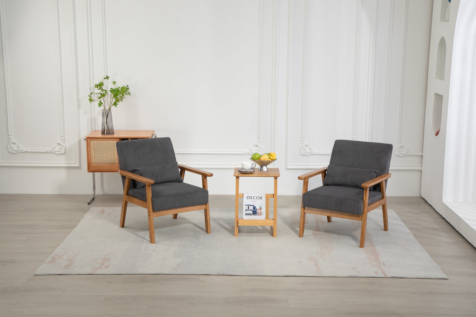 Leisure Chair With Solid Wood Armrest And Feet, Leisure Chair, Wood Frame, Velvet, L, Solid Rubber Wood Legs, Mid Century Modern Accent Chair, For Living Room Bedroom Studio Chair,Two Packs Dark Gray Corduroy