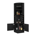 Corner Bar Cabinet, Double Door Cabinet, Glass Rack, Eight Built In Wine Rack, Black Black Solid Wood Mdf Engineered Wood