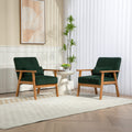 Leisure Chair With Solid Wood Armrest And Feet, Leisure Chair, Wood Frame, Velvet, Solid Rubber Wood Legs, Mid Century Modern Accent Chair, For Living Room Bedroom Studio Chair,Two Packs Emerald Corduroy