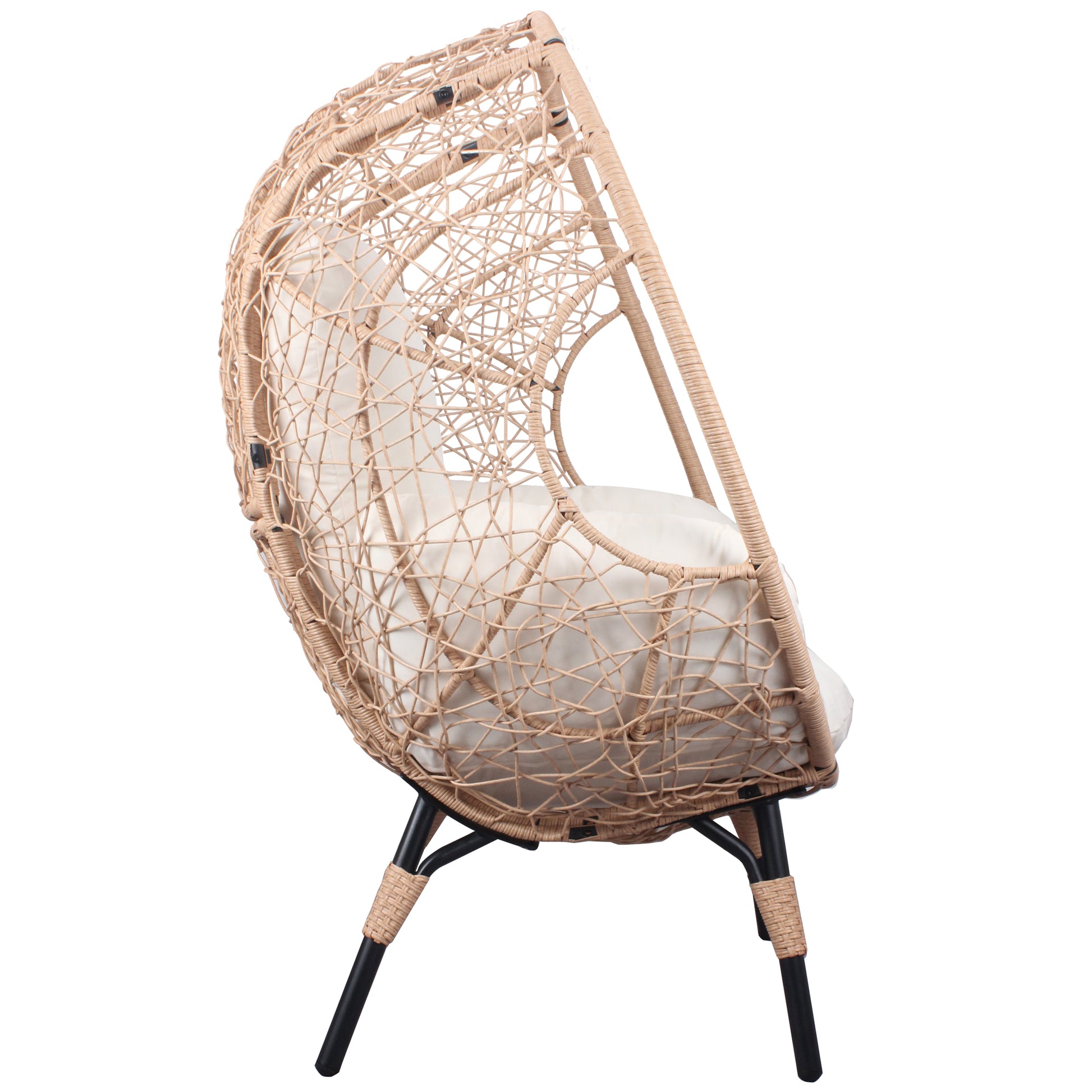 3 Pieces Patio Egg Chairs Model 3 With Side Table Set,Natural Color Pe Rattan And Beige Cushion Yes Natural Foam Steel