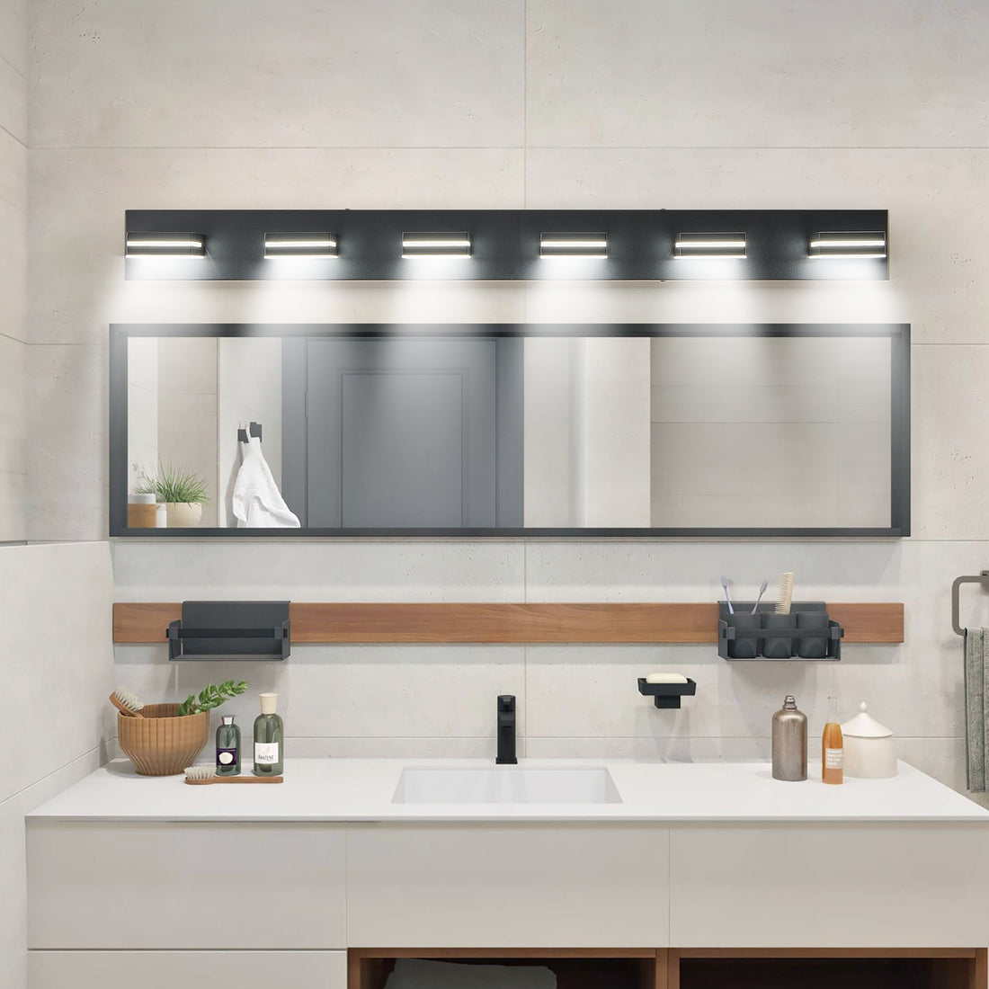 Modern Black Led Vanity Light, 6 Lights Wall Sconce For Bathroom And Mirror, Sleek Minimalist Design, Energy Efficient, Easy To Install Black Iron