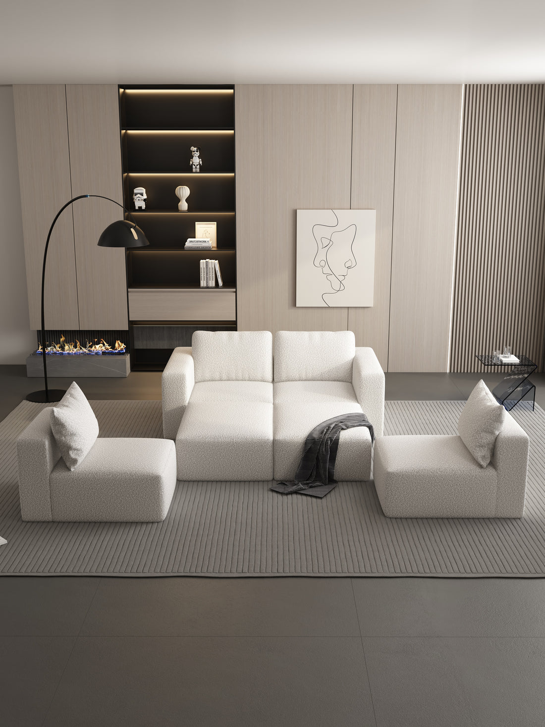 104.32*74.8 Modular Sectional Sofa Sleeper Couch, Sectional Sofa With Chaise And Ottoman, Convertible U Shaped Modular Sofa Set. Compressed Sponge, White. Combo 2A 2B 2D White Primary Living Space