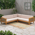 Linwood 3 Piece Wood And Pe Rattan Coversation Sectional Seating Set, Beige Beige Acacia Wood