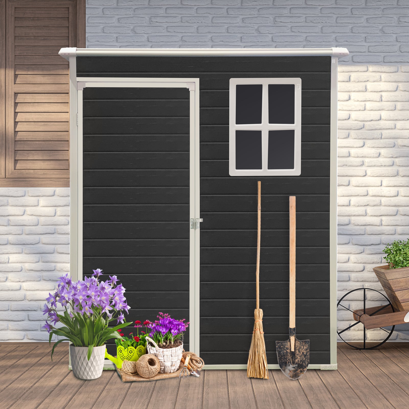 5X3Ft Resin Outdoor Storage Shed Kit Perfect To Store Patio Furniture,Black Black Plastic