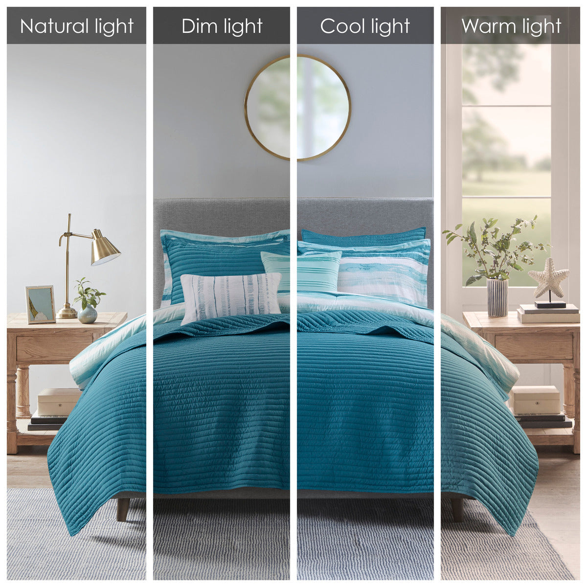 8 Piece Printed Seersucker Comforter And Quilt Set Collection Aqua King Cal King King Aqua Polyester