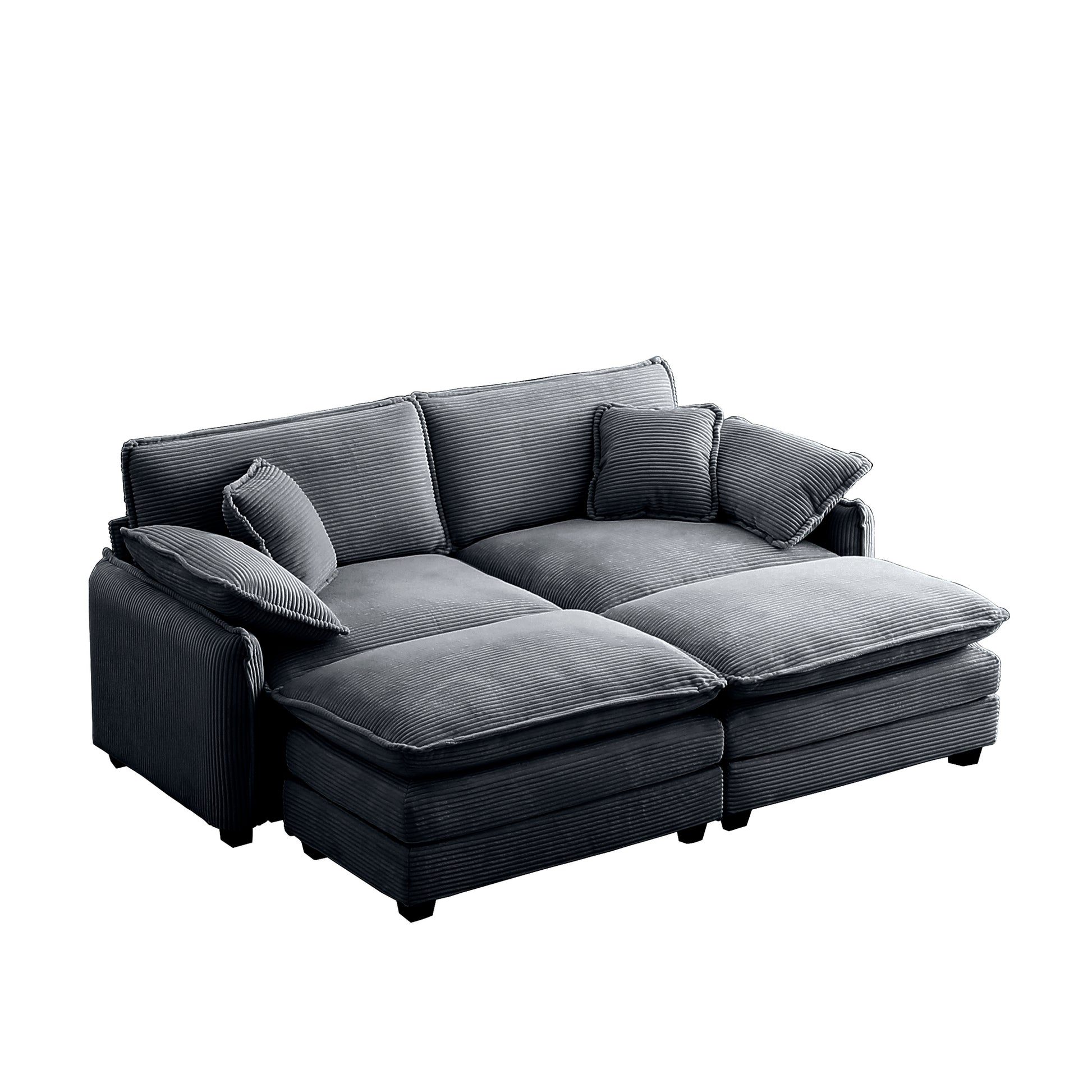 Two Seater Theater Sofa With 2 Footrest, 2 Seater Sofa With Ottoman For Small Living Spaces,Grey Corduroy Grey Corduroy 2 Seat