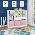 Kids Bookcase And Bookshelf, Multifunctional Bookcase With 3 Collapsible Fabric Drawers, Bookcase Display Stand, Toy Storage Organizer For Bedroom, Playroom, Hallway White Pink White Pink Fabric,Mdf