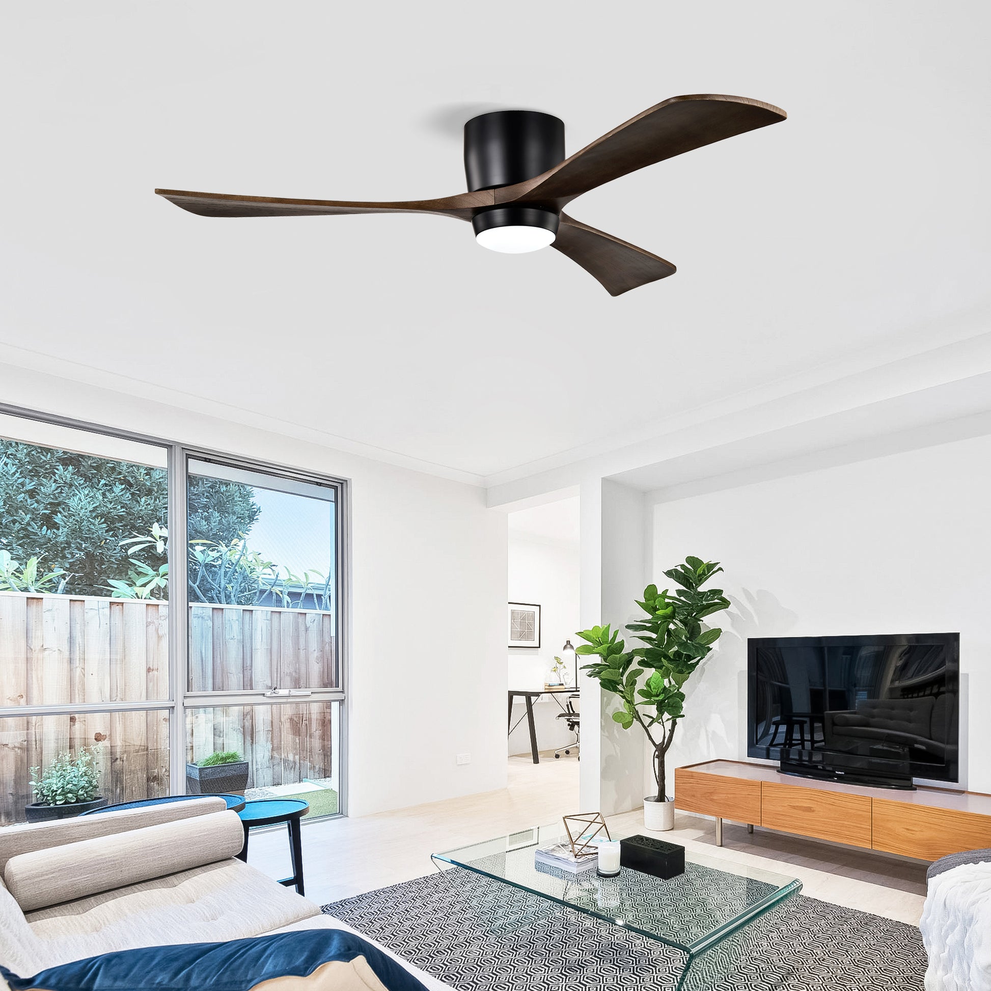 52" Ceiling Fan With Lights Remote Control,Quiet Dc Motor 3 Blade Ceiling Fans 6 Speed Levels,Reversible Ceiling Fan, For Patio Living Room, Bedroom, Office,Indoor. Matte Black Black Walnut Matte