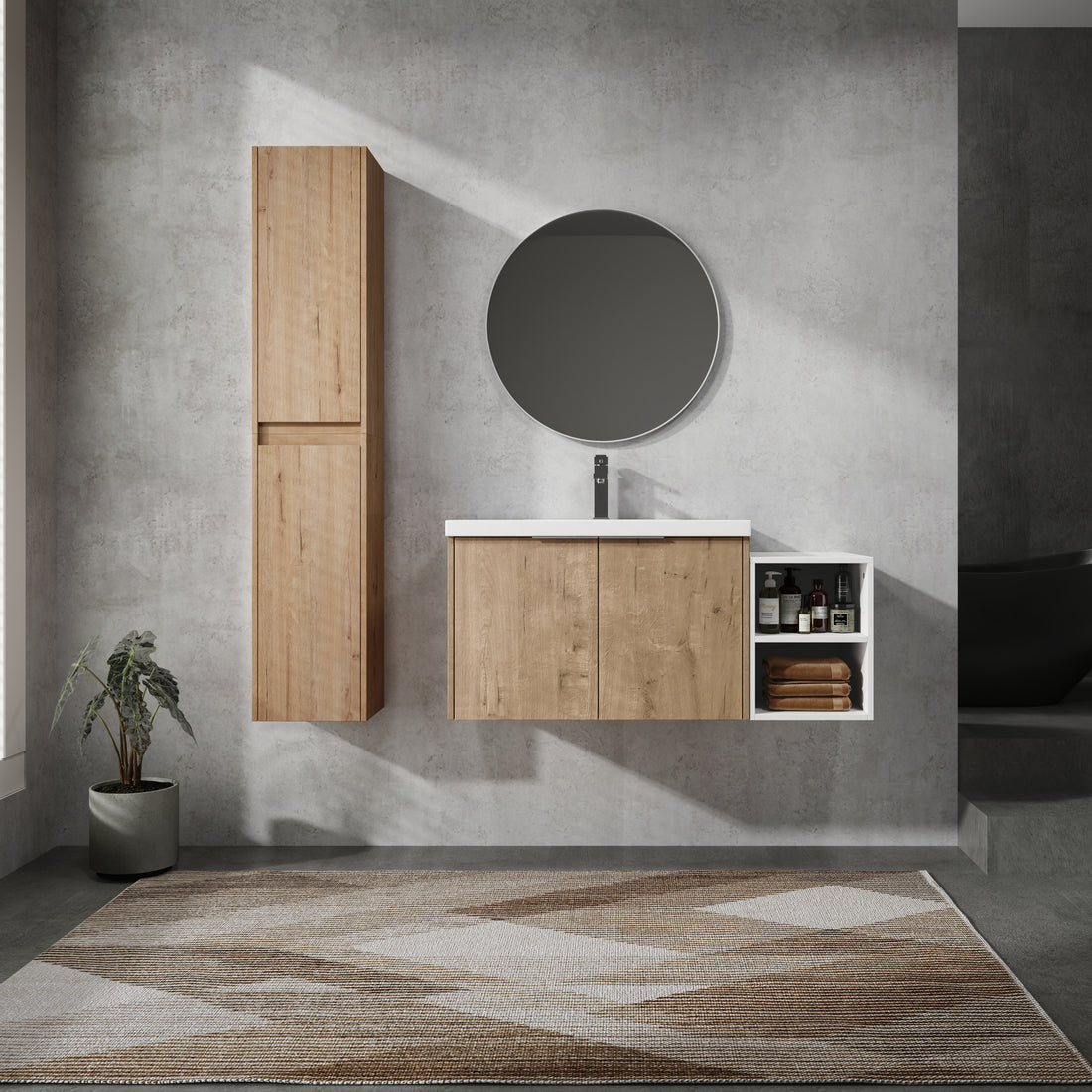 42" Wall Mounted Bathroom Vanity With Sink And Side Cabinet, Soft Close Doors,00112Imox2 0630Imo 0612Gwh Combination Cabinet Kd Packing Imitative Oak Bathroom Modern Plywood Plywood