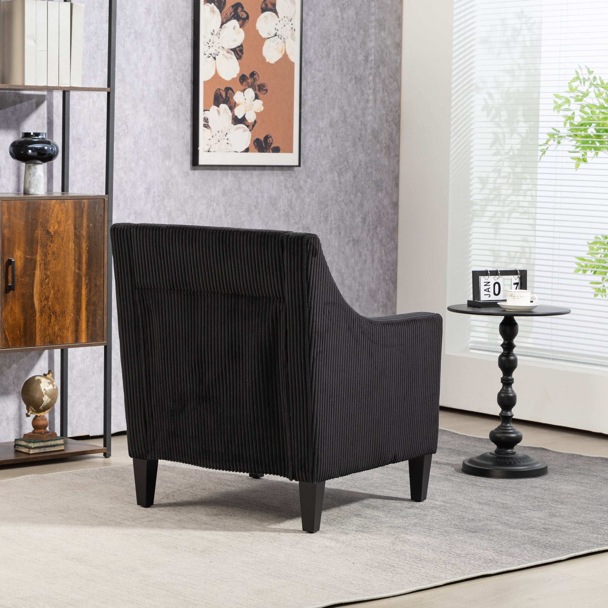 Coolmore Modern Accent Chair,Upholstered Armchair With Scooped Arms For Bedroom,Apartment,Studio,Office,Waiting Room Black Corduroy Black Primary Living Space Foam Corduroy