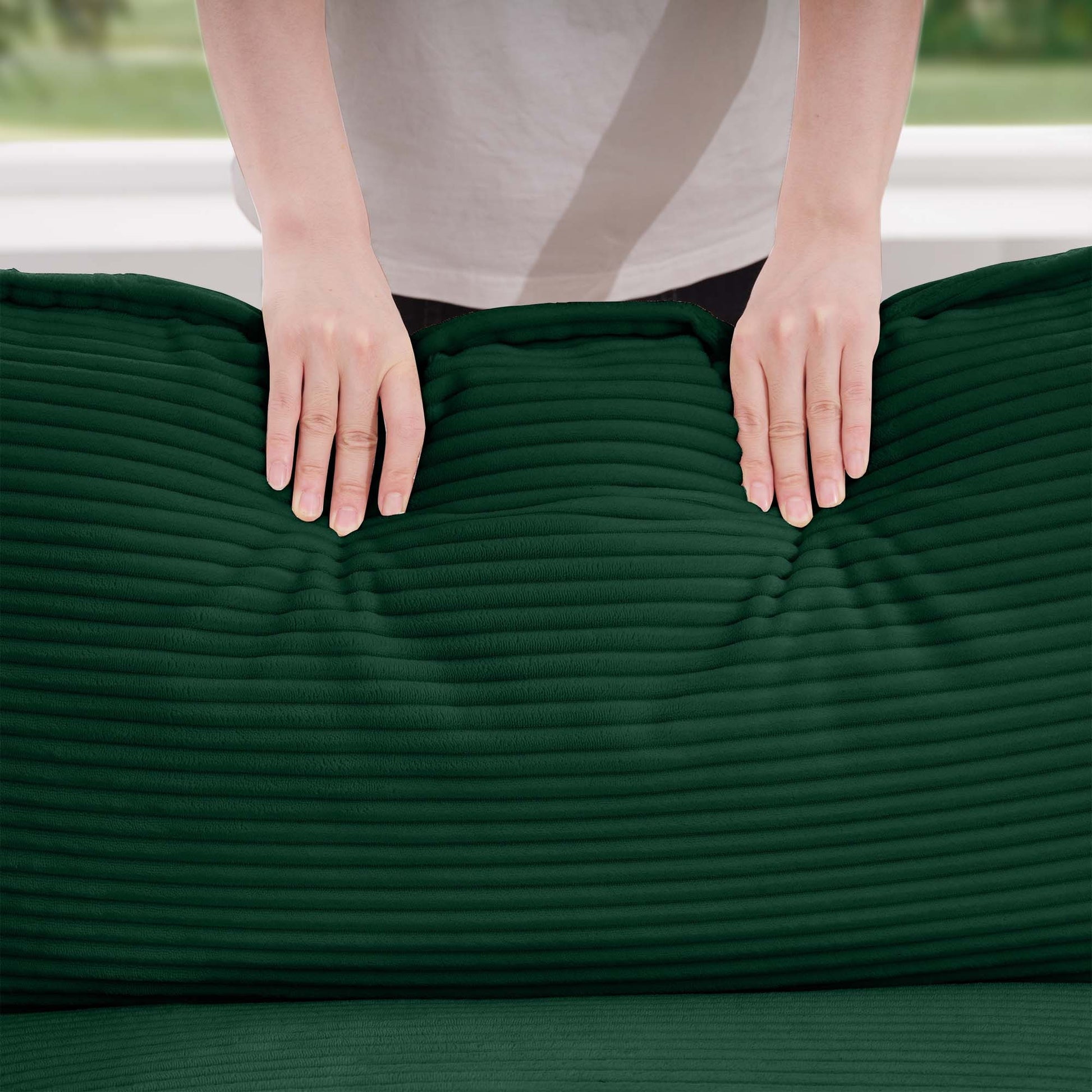 Oversized Modular Cushion Sofa, Portable Ottoman, L Shaped Corner Low Back Deep Seating Spacious Sofa Set And Sofa Bed For Home Apartment Living Room Set, Green Corduroy Green Corduroy 3 Seat