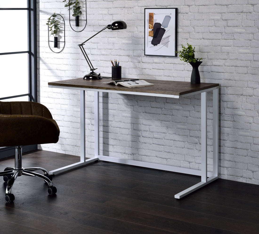 Tyrese Walnut & White Finish Writing Desk W Usb Walnut,White Metal,Synthetic Wood