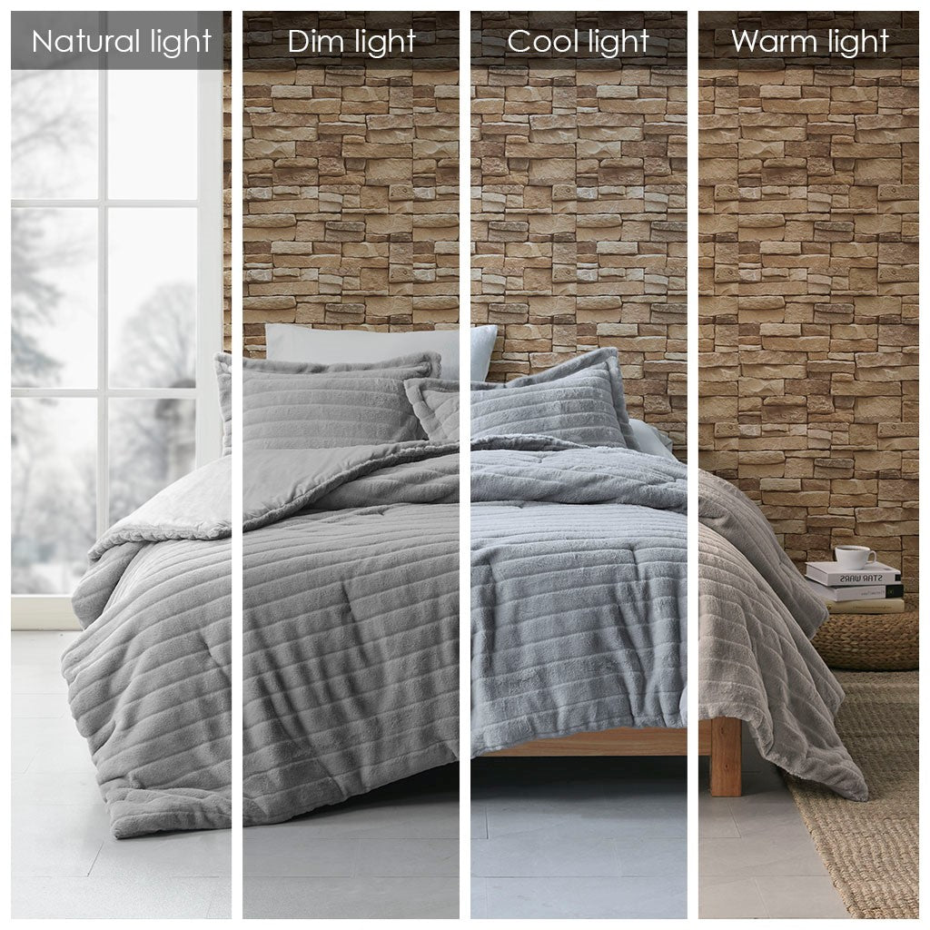 Faux Fur Comforter Set King Grey Polyester