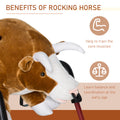 Qaba Kids Spring Rocking Horse Rodeo Bull Style With Realistic Sounds For Children Over 3 Years Old Brown Plush