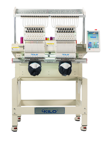 Double Head Computerized Commercial Embroidery Machine, 15 Needles 17.7X15.7 Inches Embroidery Area, Industrial Embroidery Machine For Hat For Cap Hat Graphic Embroidery White Green Metal