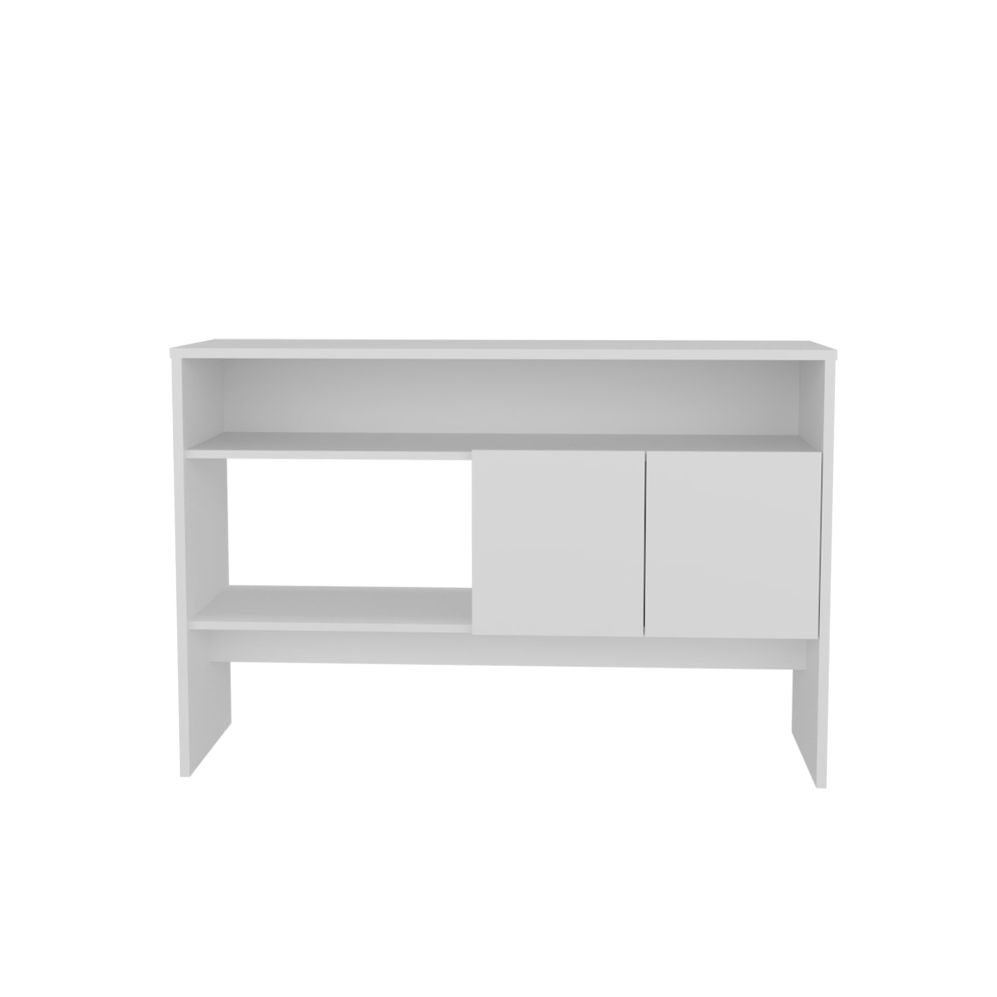 Bellagio 48.7" Wide 2 Tier Narrow Bellagio Console Table With Double Door Cabinet White Modern Particle Board