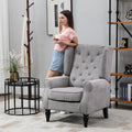 Homcom Button Tufted Accent Chair With High Wingback, Rounded Cushioned Armrests And Thick Padded Seat, Grey Grey Fabric