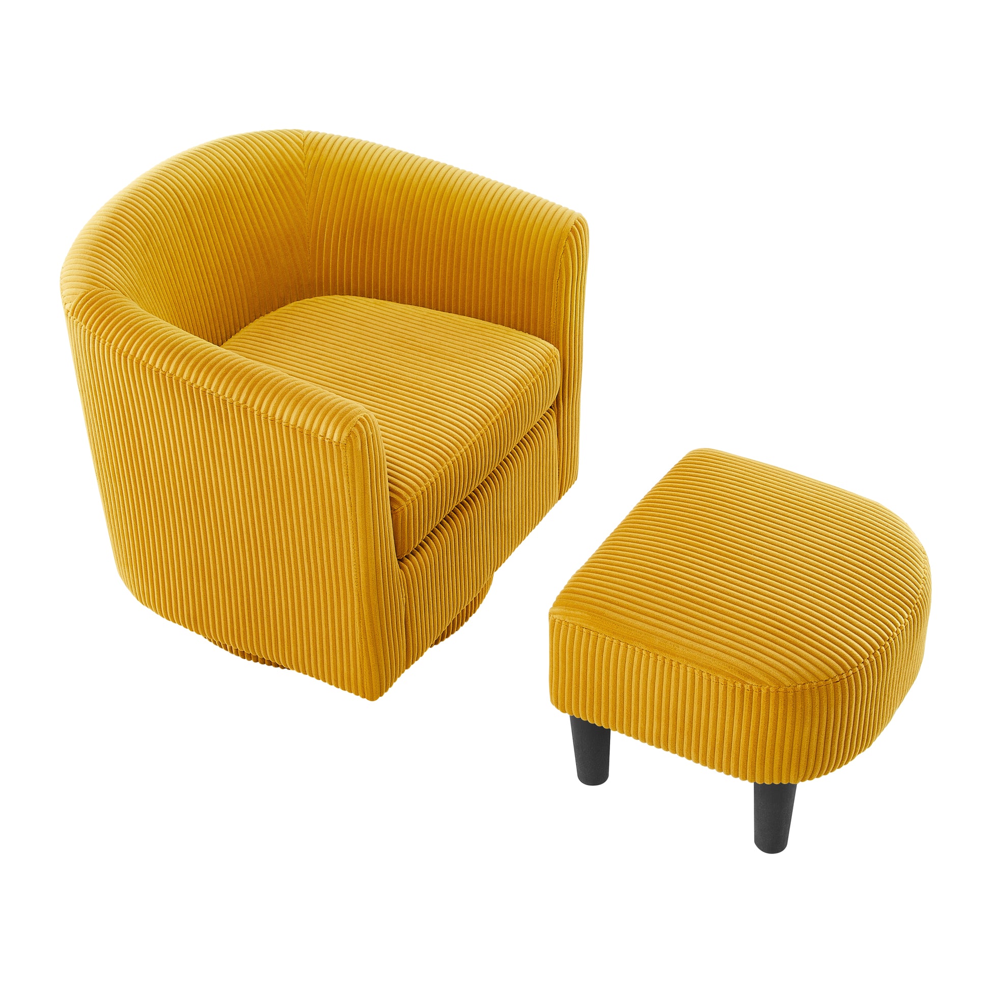 Swivel Accent Chair 360 Comfy Recliner Corduroy Arm Chair Single Sofa With Ottoman For Living Room Bedroom,Yellow Yellow Fabric
