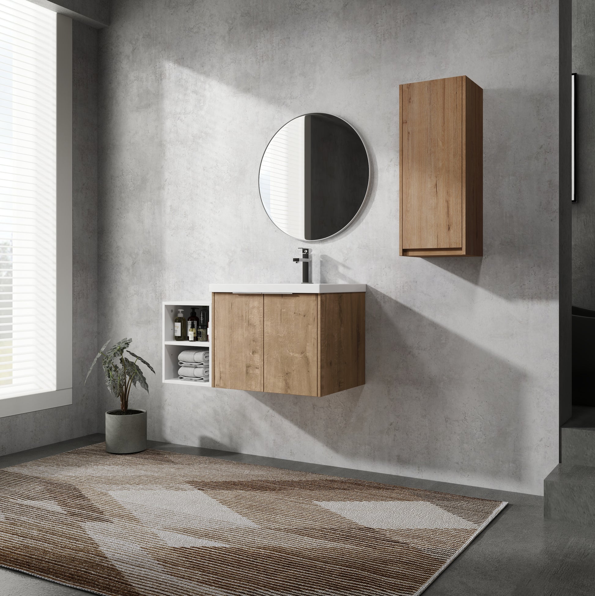 36" Wall Mounted Bathroom Vanity With Sink And Side Cabinet, Soft Close Doors,00112Imo 0624Imo 0612Gwh Combination Cabinet Kd Packing Imitative Oak Bathroom Modern Plywood Plywood