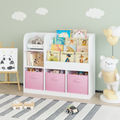 Kids Bookcase And Bookshelf, Multifunctional Bookcase With 3 Collapsible Fabric Drawers, Bookcase Display Stand, Toy Storage Organizer For Bedroom, Playroom, Hallway White Pink White Pink Fabric,Mdf
