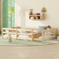 Twin Size Floor Bed, Montessori Floor Bed With Fence, Kids Montessori Bed Twin Size, Wood Montessori Floor Bed For Kids, Girls, Boys Natural Natural Wood Metal