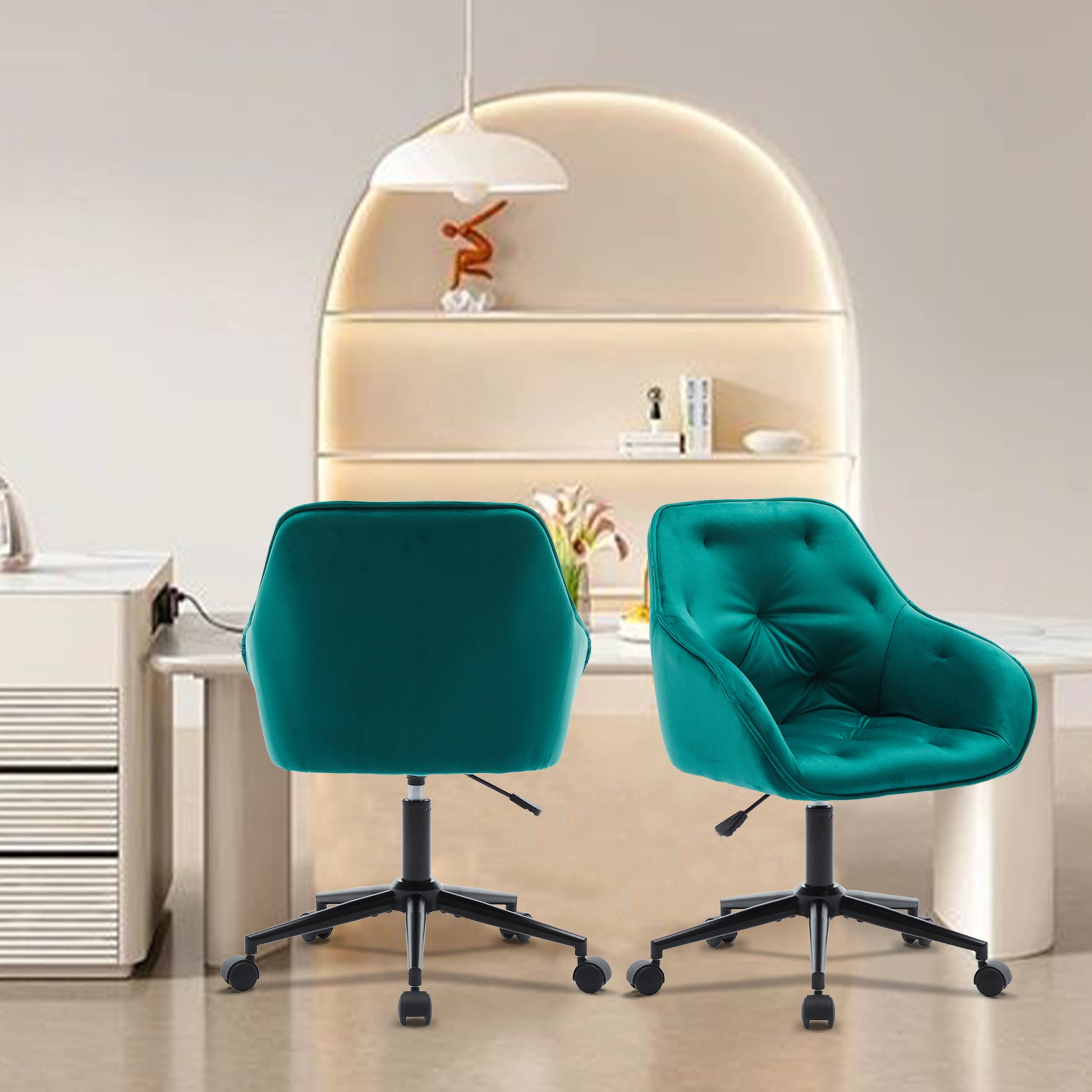 Elegent Velvet Office Chair With Wheels, Makeup Vanity Chair Height Adjustable For Teens Women Girls, Comfy Swivel Modern Leisure Armchair For Home Office, Bedroom, Study And Vanity. Green Green Primary Living Space Luxury,Modern Foam Iron