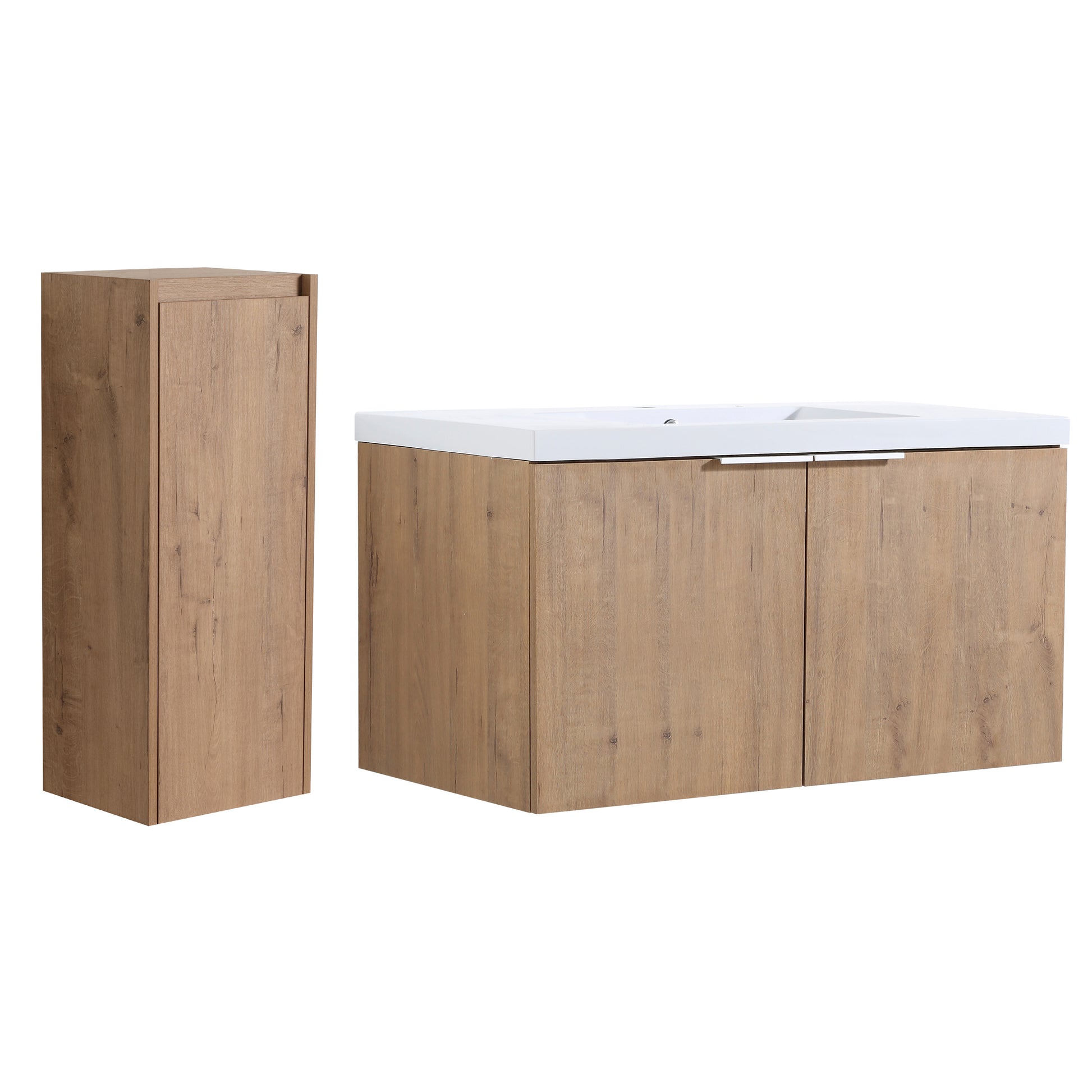36" Wall Mounted Bathroom Vanity With Sink And Side Cabinet, Soft Close Doors,00112Imo 00636Imo Combination Cabinet Kd Packing Imitative Oak Bathroom Modern Plywood Plywood
