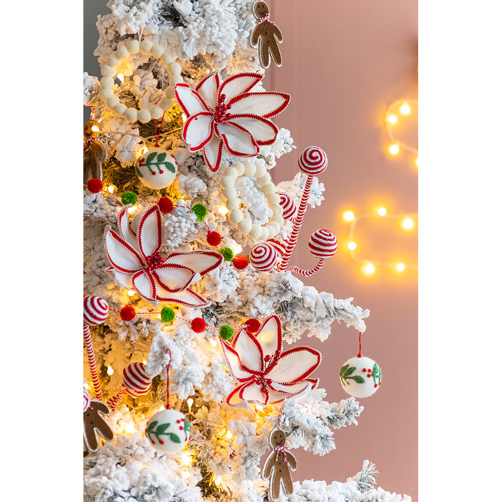 6.7" Cream Ball Wreath, Christmas Tree Ornaments For Holiday Party Decorations, Set Of 6 Cream Wool