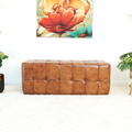Benjiro Tan Leather Bench Brown,Rustic Brown Genuine Leather Brown Mid Century Modern Foam Genuine Leather,Solid Wood