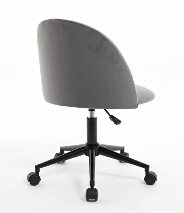 Velvet Fabric Office Chair Desk Chair, Mid Back Adjustable Swivel Computer Chair With Black Legsmodern Upholstered Desk Chair With Wheels Grey Black Foam Polyester Blend