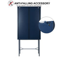 Elegant Floor Cabinet With 2 Glass Doors Living Room Display Cabinet With Adjustable Shelves Anti Tip Dust Free Easy Assembly Blue Color Old Sku:W68766570 Blue Steel