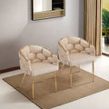 Set Of 2 Luxury Handmade Accent Chair With Gold Legs, Modern Velvet Armchair For Living Room And Bedroom Beige Foam Velvet