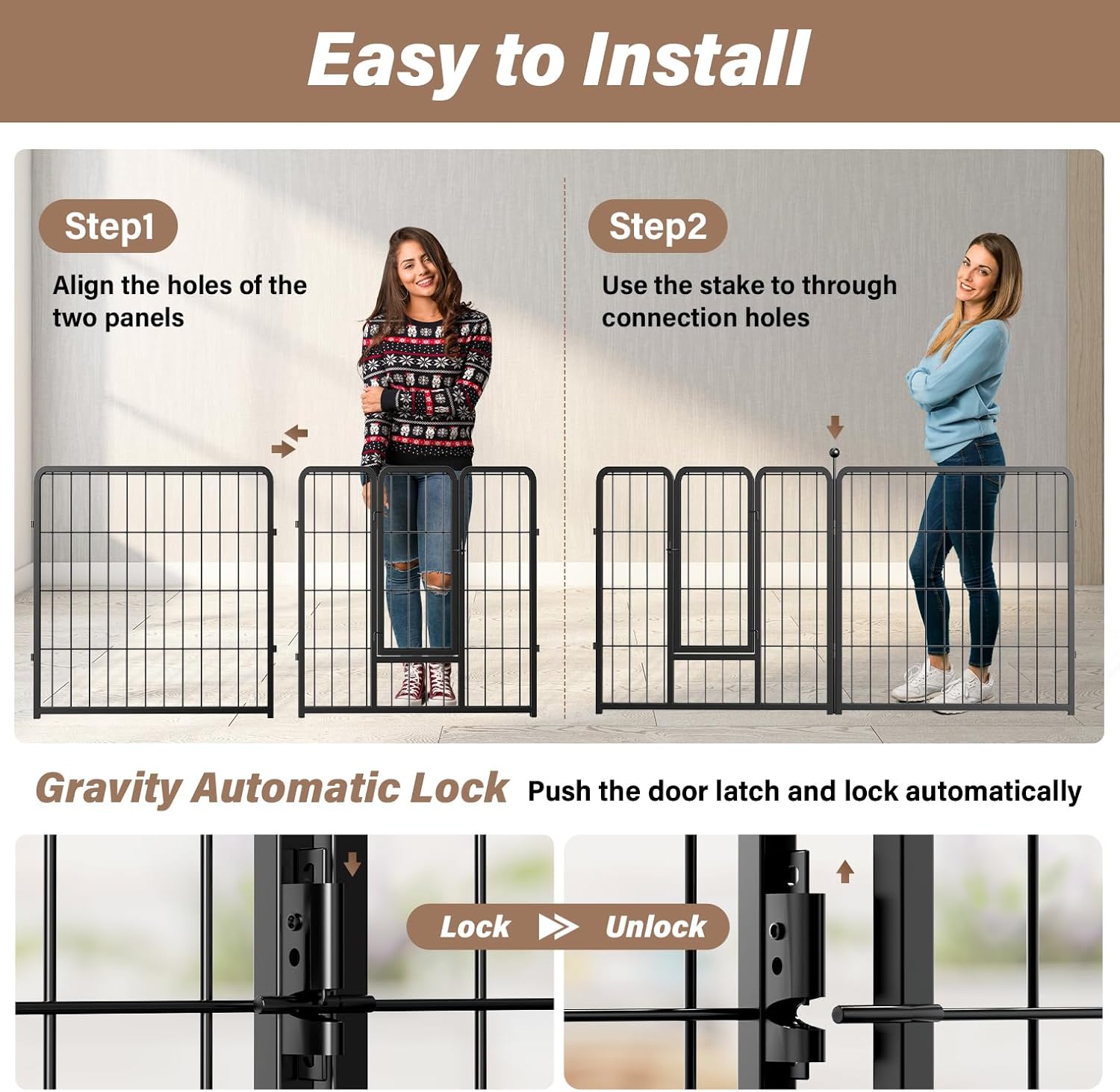 Dog Playpen Indoor, Puppy Playpen Indoor For Yard, Camping, 32" Height 8 Panels Heavy Duty Dog Pen For Small Medium Dogs, Black Black Metal