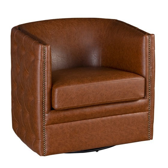 Capstone Tufted Barrel Swivel Chair Brown Wood