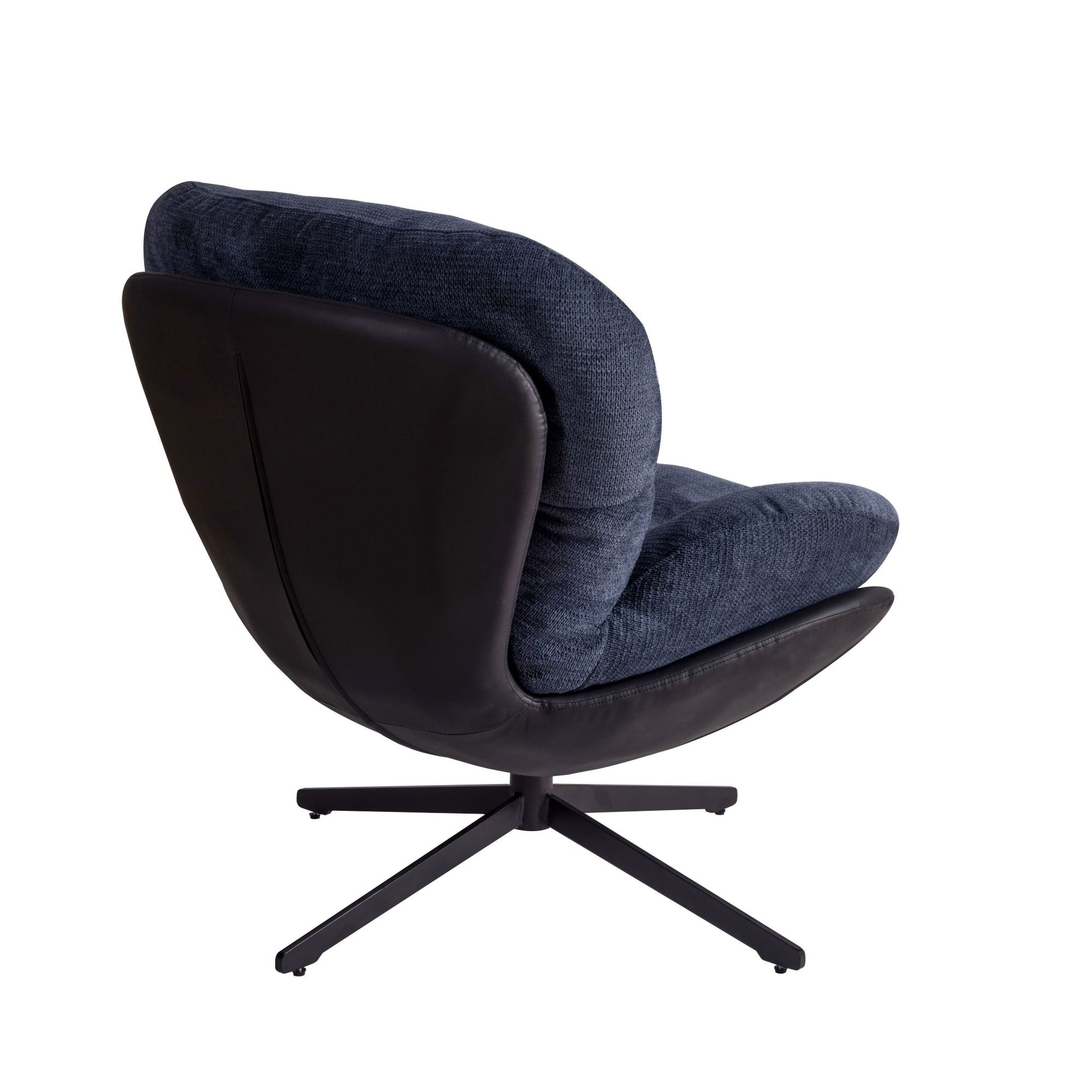 360 Swivel Accent Chair, Modern Chenille Lounge Chair With Faux Leather And Black Metal Base Frame, Comfortable Reading Chair For Small Spaces, Living Room, Bedroom, Reading Corner, Office, Navy Blue Black,Navy Blue Brown Primary Living Space American