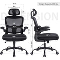 Ergonomic Mesh Office Chair With 3D Adjustable Lumbar Support, High Back Desk Chair With Flip Up Arms, Executive Computer Chair Home Office Task Swivel Rolling Chairs For Adults Cushion Metal Solid Black Office Sponge Dry Clean Round Handle Office Chairs