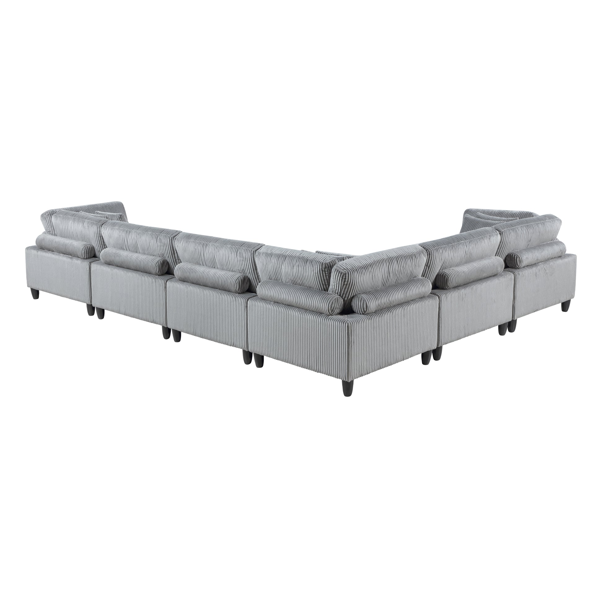6Pc Modular Sectional Set Gray Corduroy Upholstery 3X Armless Chairs 3X Corner Seats Soft Pillows Living Room Furniture Gray Corduroy Wood Primary Living Space Contemporary,Modern Modular