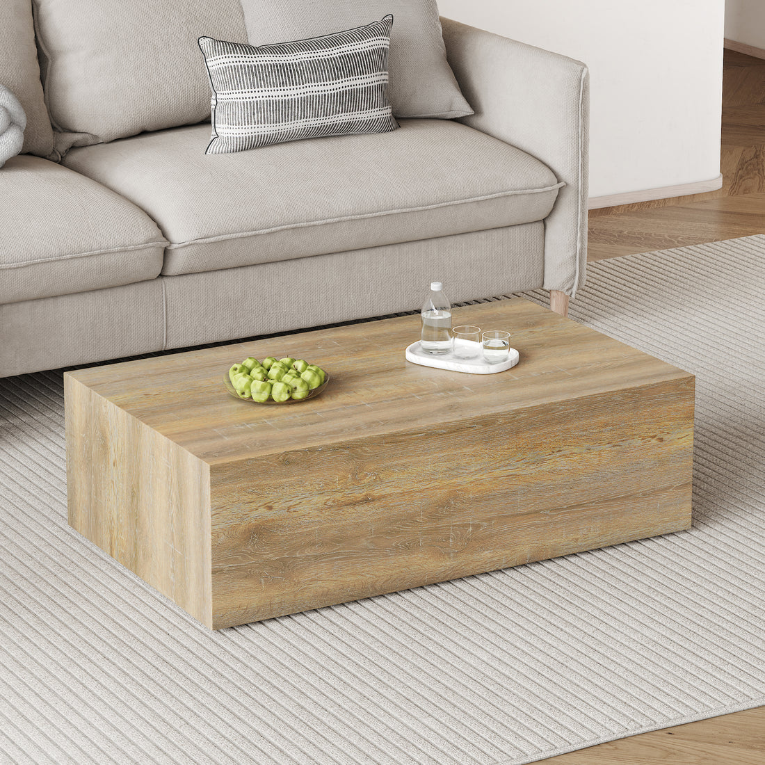 Elevate Your Living Space With This Modern Mdf Coffee Table That Showcases Smooth, Light Wood Color Texture Patterns. It Is Characterized By Stylish Design.39.3*23.6*12 Wood Mdf