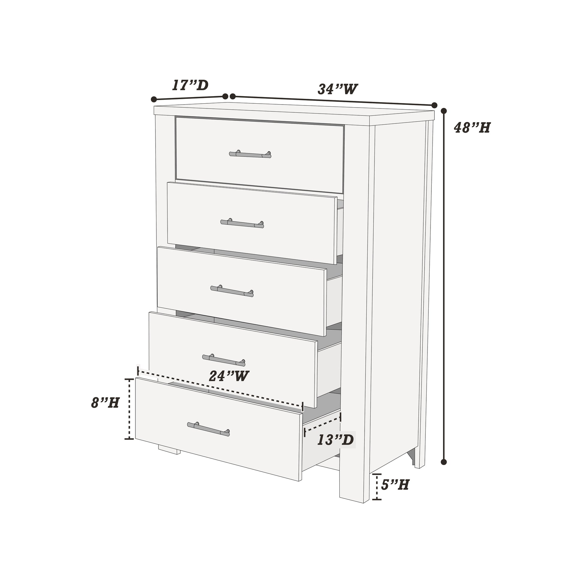 Oak Finish 1Pc Chest Of Drawers Wooden Texture 5X Drawers Storage Bedroom Furniture Oak Bedroom Contemporary,Modern,Transitional Rubberwood Particle Board Mdf,Rubber Wood