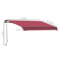 Outsunny 10' X 8' Retractable Awning, Patio Awnings, Sunshade Shelter W Manual Crank Handle, Uv & Water Resistant Fabric And Aluminum Frame For Deck, Balcony, Yard, Red Red Aluminum