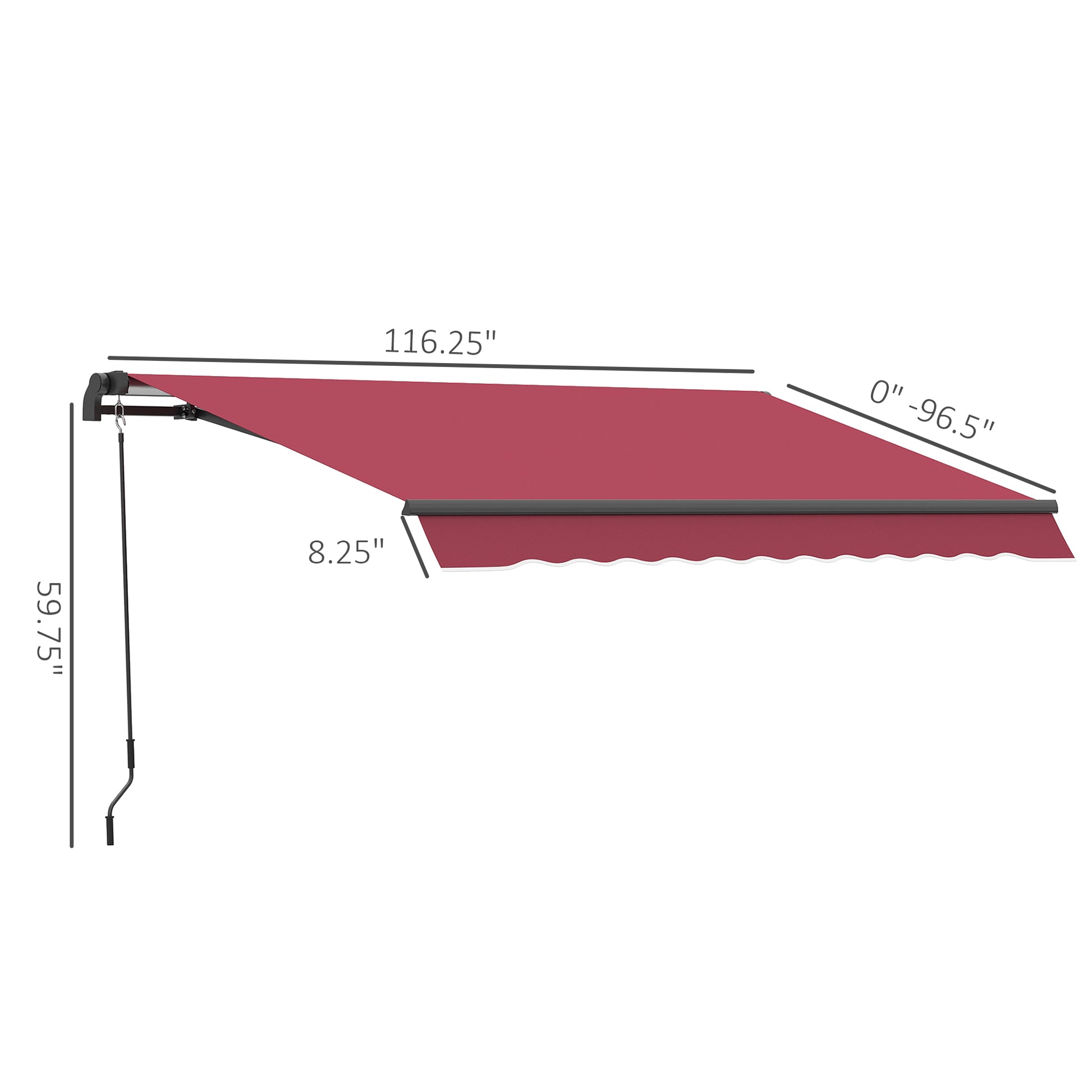 Outsunny 10' X 8' Retractable Awning, Patio Awnings, Sunshade Shelter W Manual Crank Handle, Uv & Water Resistant Fabric And Aluminum Frame For Deck, Balcony, Yard, Red Red Aluminum