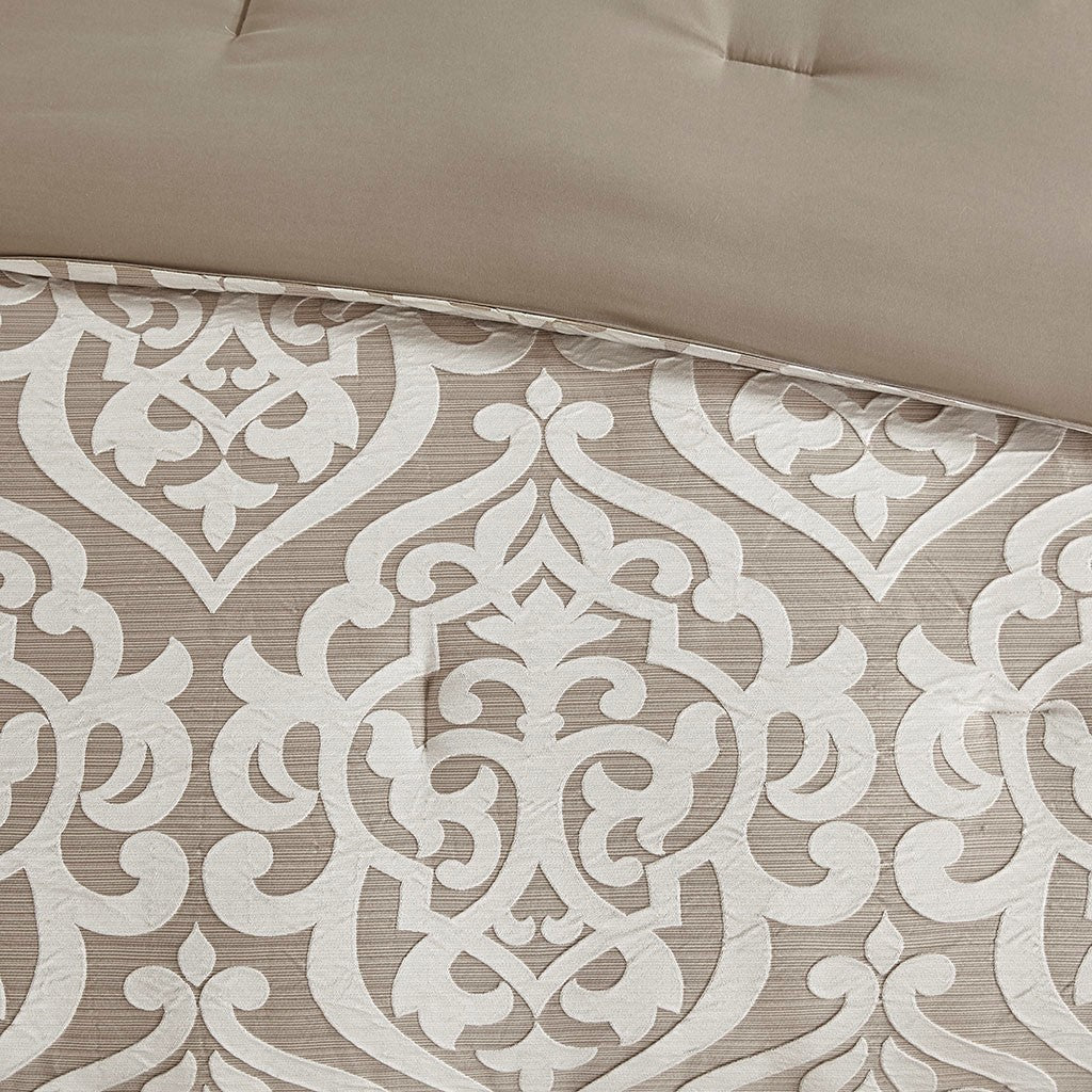 8 Piece Jacquard Comforter Set Tan Ivory Cal King California King Tan Ivory Polyester