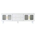 Retro Design Tv Stand With Fluted Glass Doors For Tvs Up To 78'', Practical Media Console With 2 Drawers And Cabinets, Elegant Entertainment Center For Living Room, White White Primary Living Space 70 79 Inches 70 79 Inches Particle Board