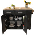 K&K Kitchen Island With Drop Leaf, Kitchen Storage Cart With 3 Tier Pull Out Cabinet Organizer, Internal Storage Rack, Rolling Kitchen Cart On Wheels With Towel Rack, 2 Drawers, For Kitchen, Black Black Brown Kitchen Classic,Farmhouse,Luxury,Modern