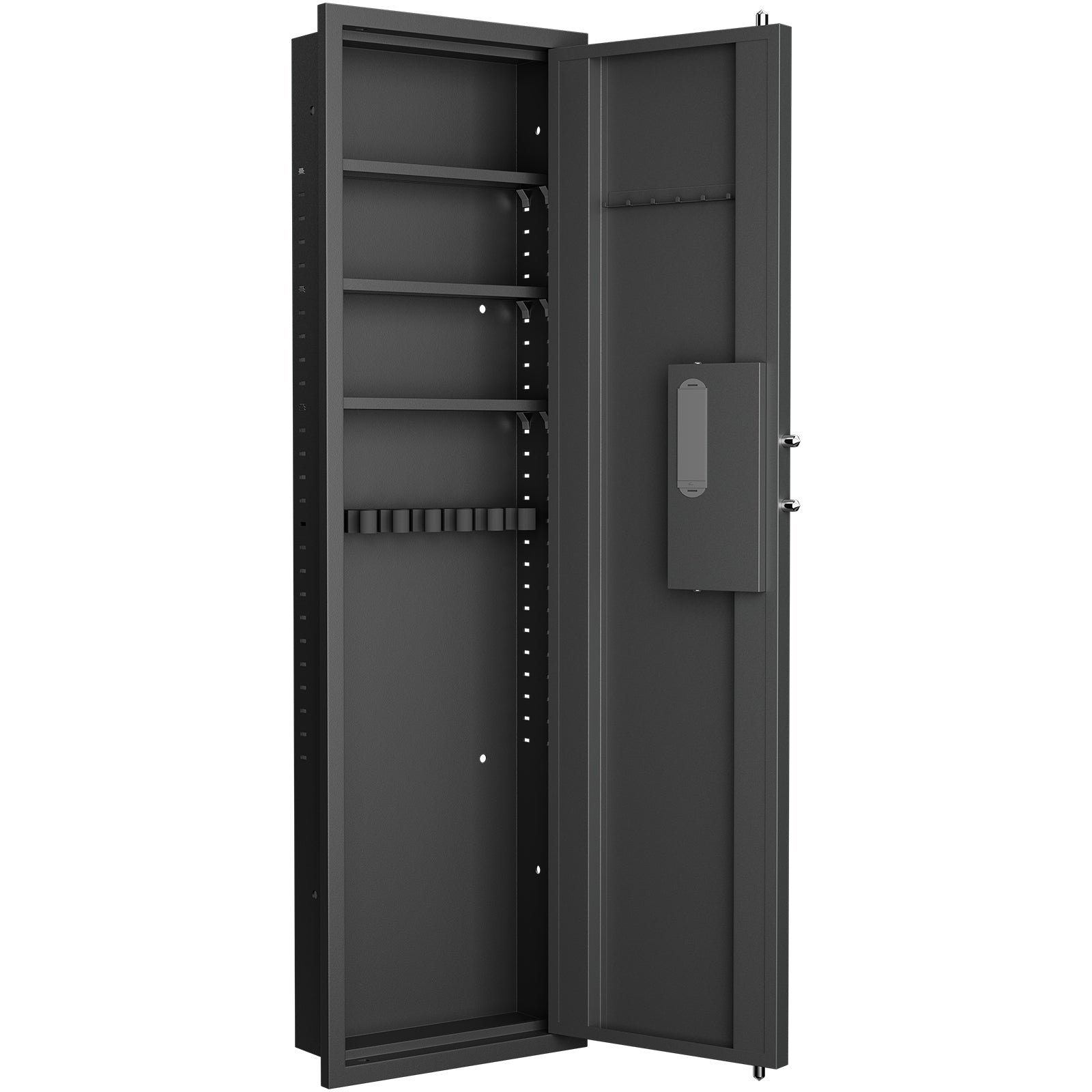 Fingerprint Touch Panel In Wall Safe,Hidden Wall Safe For Rifles And Pistols With Adjustable Shelves,Assembled Storege Safe For Firearm And Valuables Black Fingerprint Black Steel
